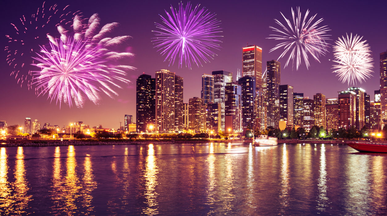 Chicago skyline on the night for the new year Coppersmith